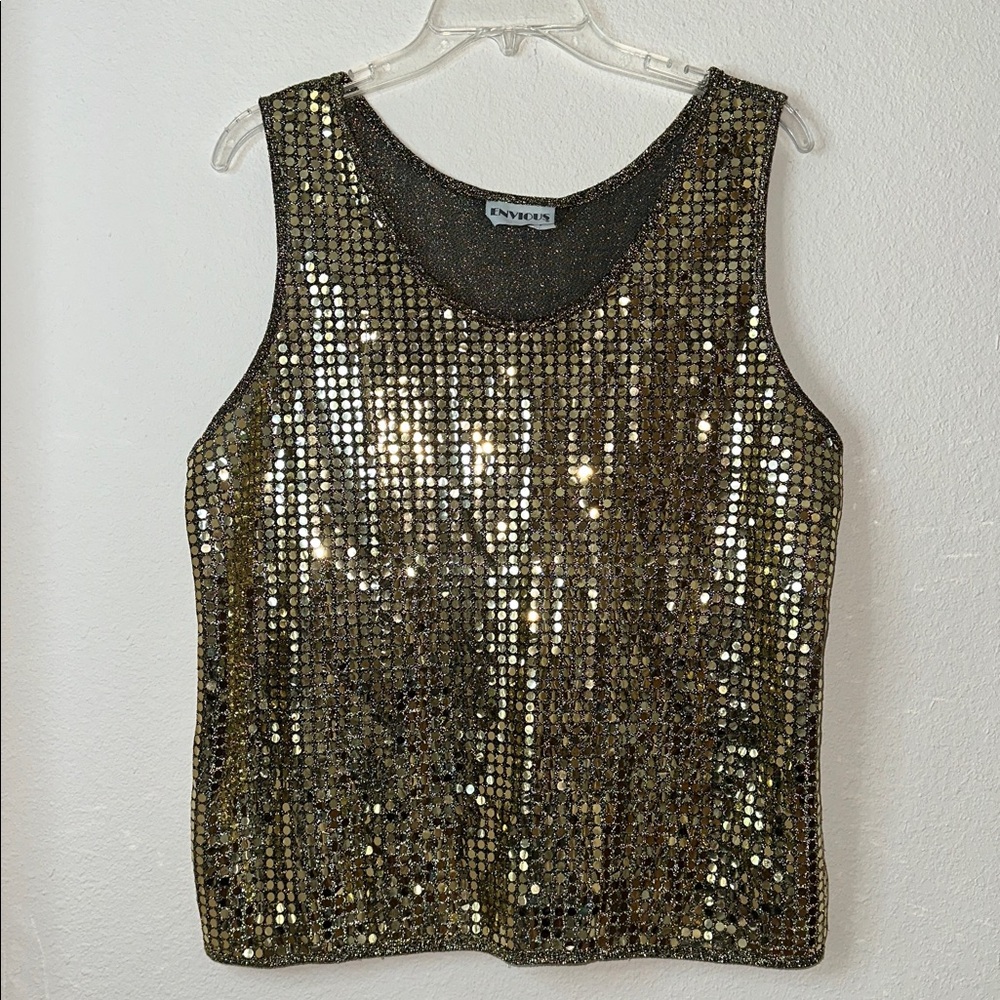 VINTAGE  ENVIOUS Gold Sequin Sleeveless Top, X-Large, VGUC